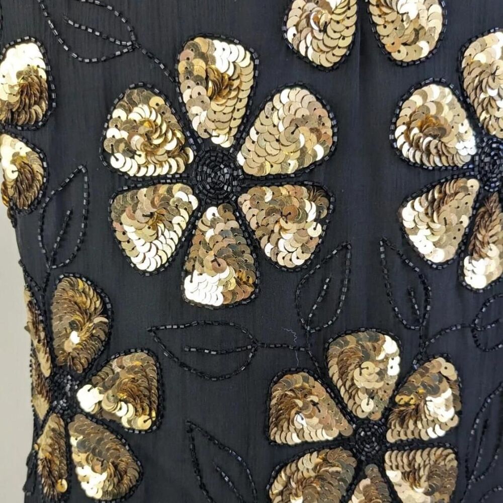 Laurence Kazar Vintage Sequin Cocktail Top Beaded Gold and Black PM 80s Glam - Picture 3 of 6